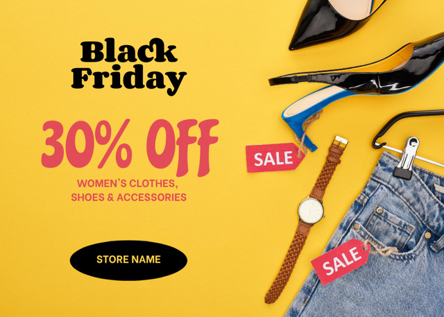 Female Clothes and Accessories Sale on Black Friday Postcard 5x7in Design Template