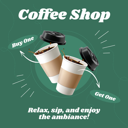 Coffee Shop Promo For Drinks In Paper Cups Instagram AD Design Template