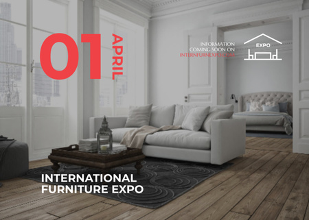 International Furniture Show Announcement With Cozy Living Room Postcard 5x7in Design Template