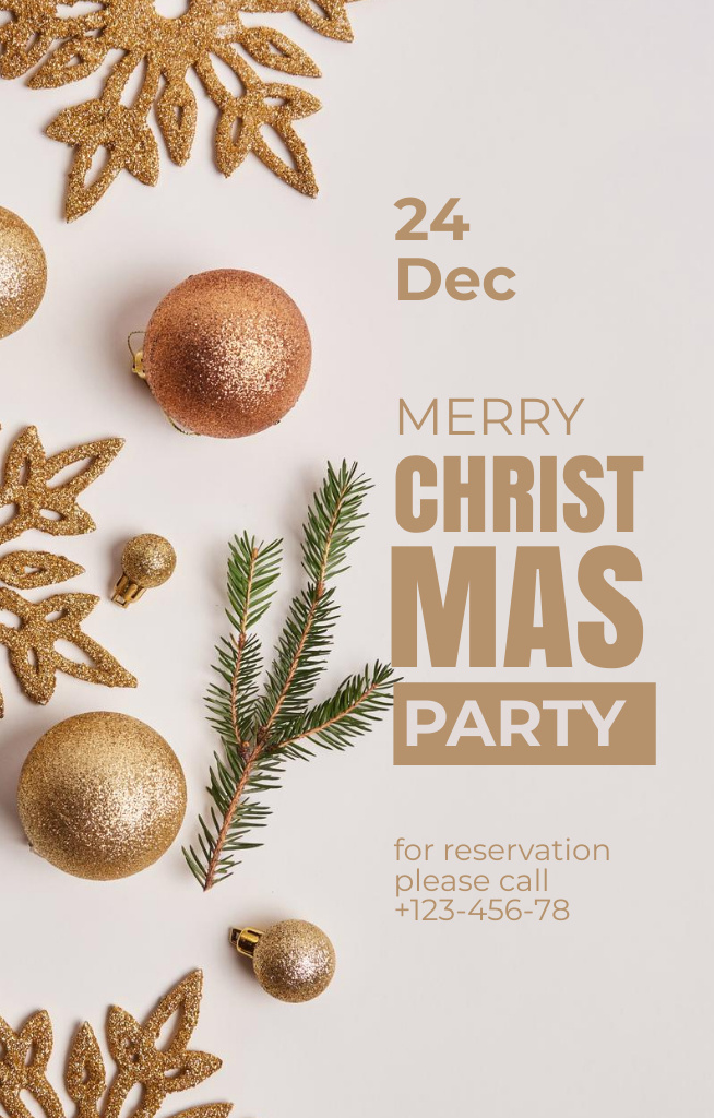 Christmas Party Alert with Golden Decor Invitation 4.6x7.2in Design Template