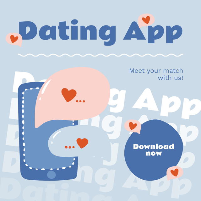Ontwerpsjabloon van Instagram AD van Dating App Promotion on Blue