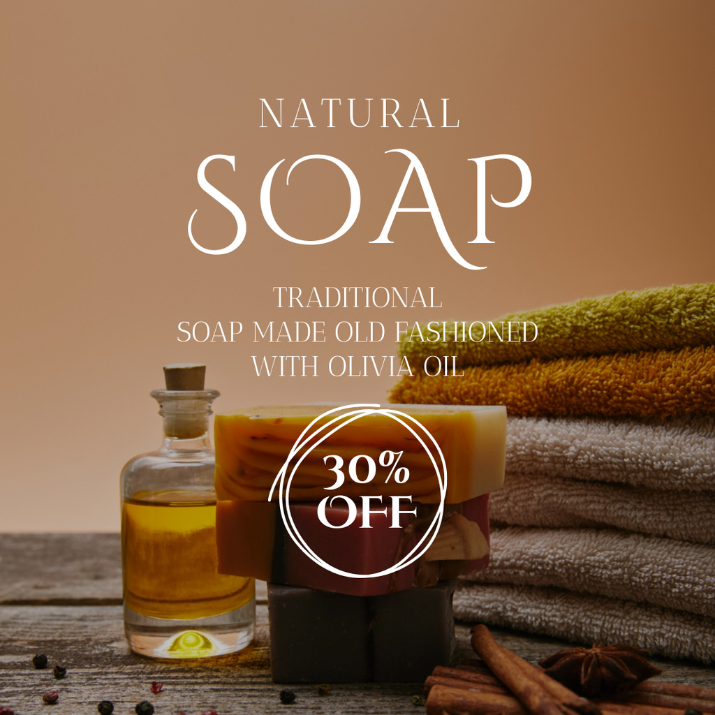 Template di design Natural Handmade Soap Ad with Bath Towels Instagram