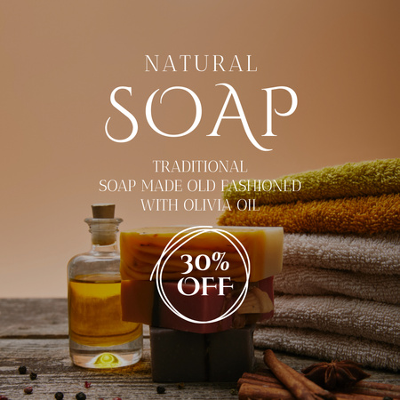 Natural Handmade Soap Ad with Bath Towels Instagram Design Template
