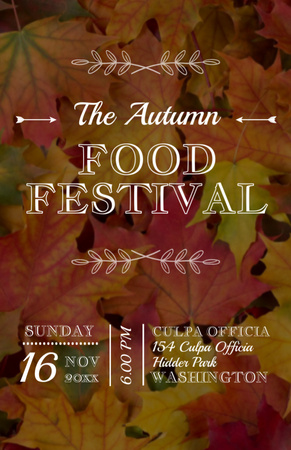 Autumn food Festival ad on Yellow Leaves Flyer 5.5x8.5in Design Template