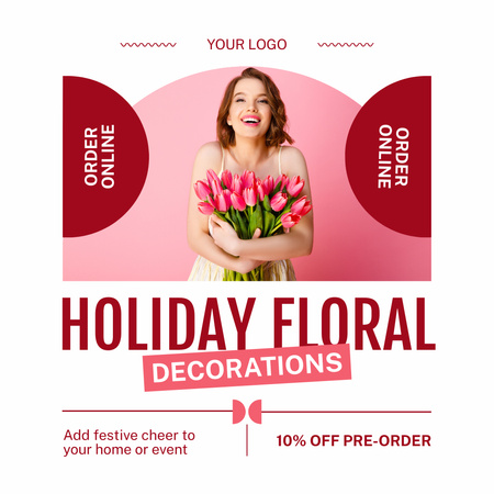 Online Ordering of Fresh Floral Decor Instagram AD Design Template
