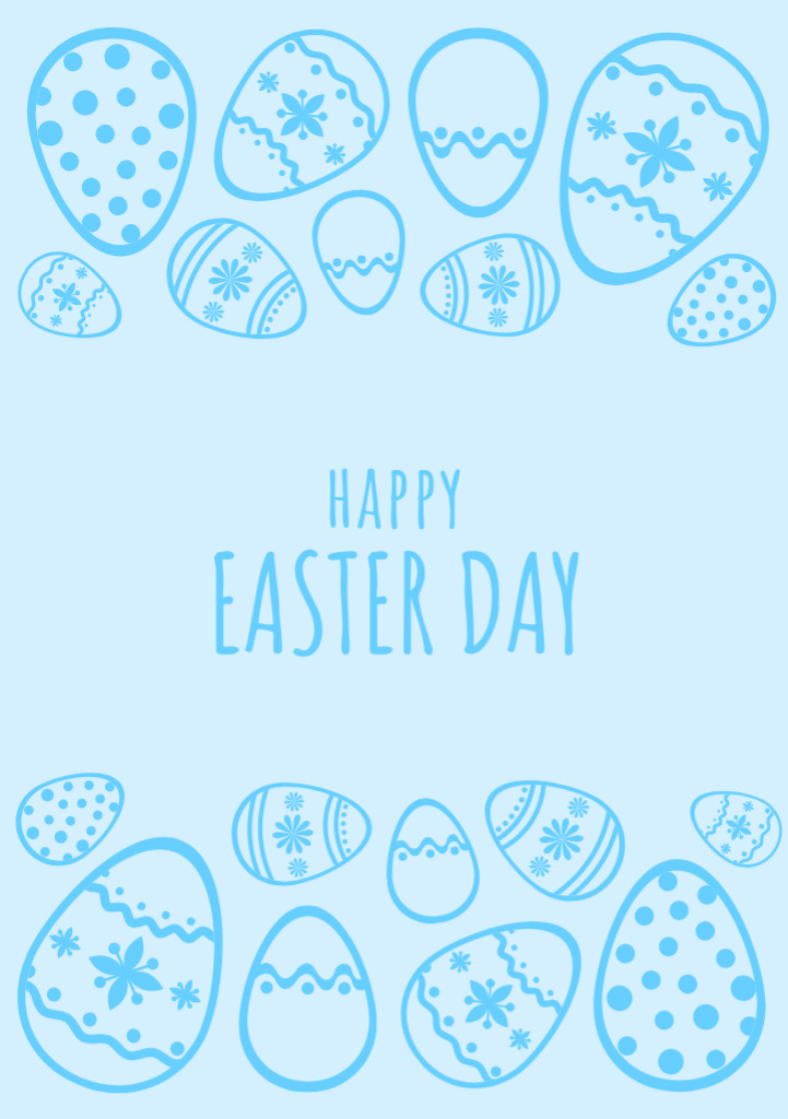 Easter Greeting with Illustration of Blue Eggs Flyer A5 Tasarım Şablonu