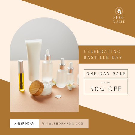 Bastille Day Greeting And Care Cosmetics Sale Offer Instagram Design Template