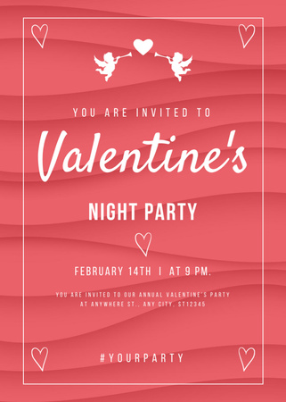 Valentine's Night Party Announcement with Cupids and Hearts Invitation – шаблон для дизайна