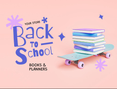 Back to School Ad with Books and Skateboard