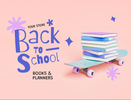 Back to School Ad with Books and Skateboard Postcard 4.2x5.5in Design Template