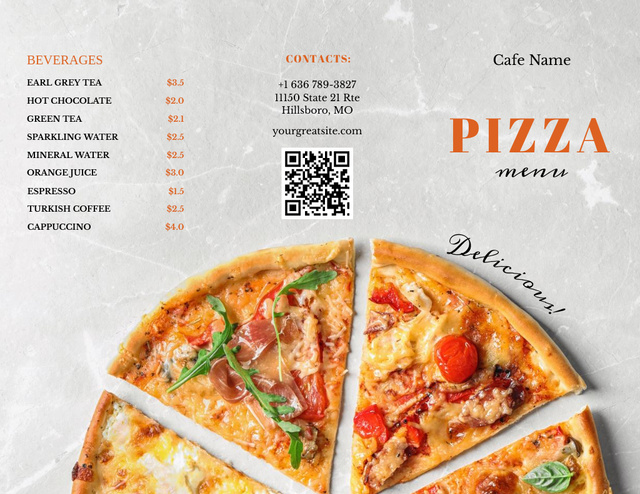 Italian Pizza Pieces With Description Menu 11x8.5in Tri-Fold – шаблон для дизайна