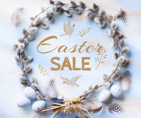 Easter sale in Wreath with eggs Facebook Design Template