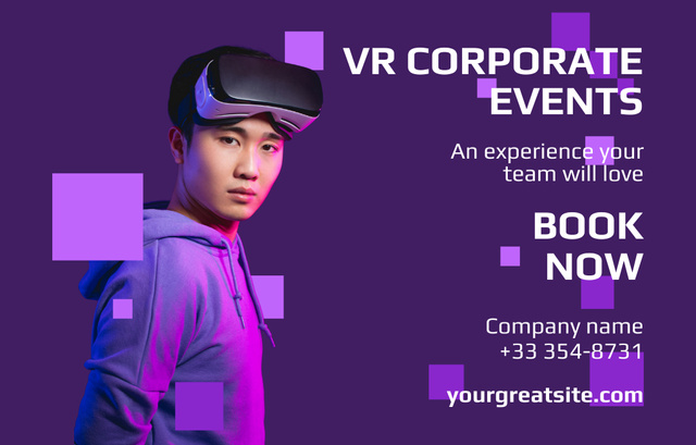 Virtual Corporate Events Ad with Young Asian Man Invitation 4.6x7.2in Horizontal Šablona návrhu