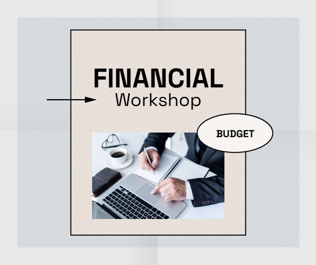 Financial Workshop promotion with Notebook Facebook tervezősablon
