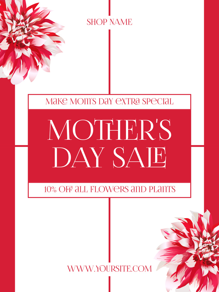 Ontwerpsjabloon van Poster US van Mother's Day Sale Announcement with Red Flowers