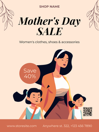 Plantilla de diseño de Venta del día de la madre con mamá e hijos Poster US 