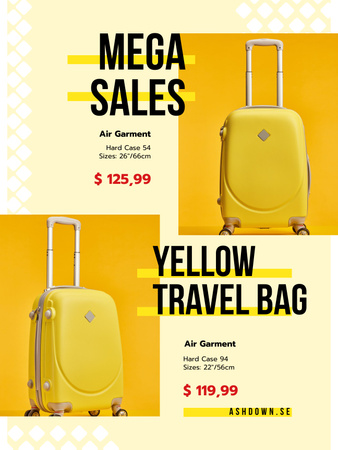 Travel Bags Sale Ad with Suitcases in Yellow Poster US Design Template