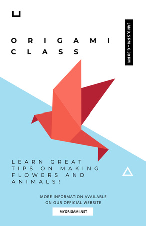 Origami Classes Invitation Paper Bird in Red Flyer 5.5x8.5in Design Template