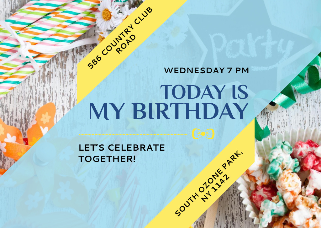 Birthday Party Invitation Bows and Ribbons Postcard Design Template