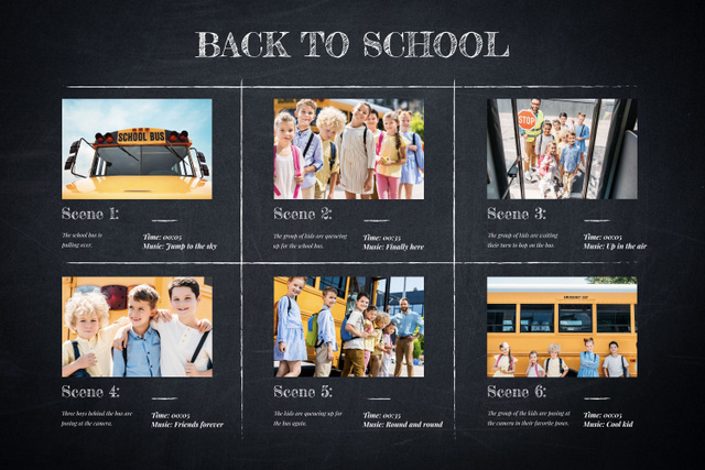 Students by yellow School Bus Storyboardデザインテンプレート