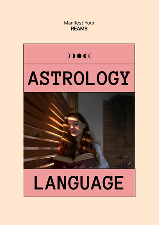 Astrology Inspiration with Woman reading Book Poster Πρότυπο σχεδίασης