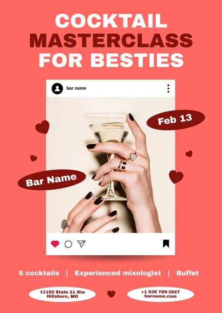 Cocktail Masterclass for Besties on Galentine's Day Poster – шаблон для дизайна