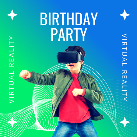 Modèle de visuel Annonce de fête d'anniversaire virtuelle avec garçon - Instagram