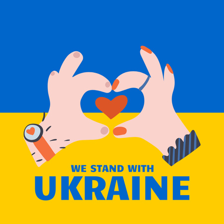 Hands holding Heart on Ukrainian Flag Instagram Design Template