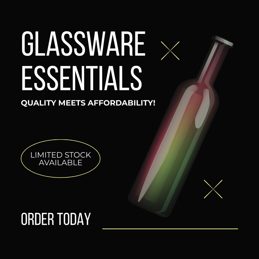Glassware Essentials Ad with Glass Bottle Instagram AD Šablona návrhu