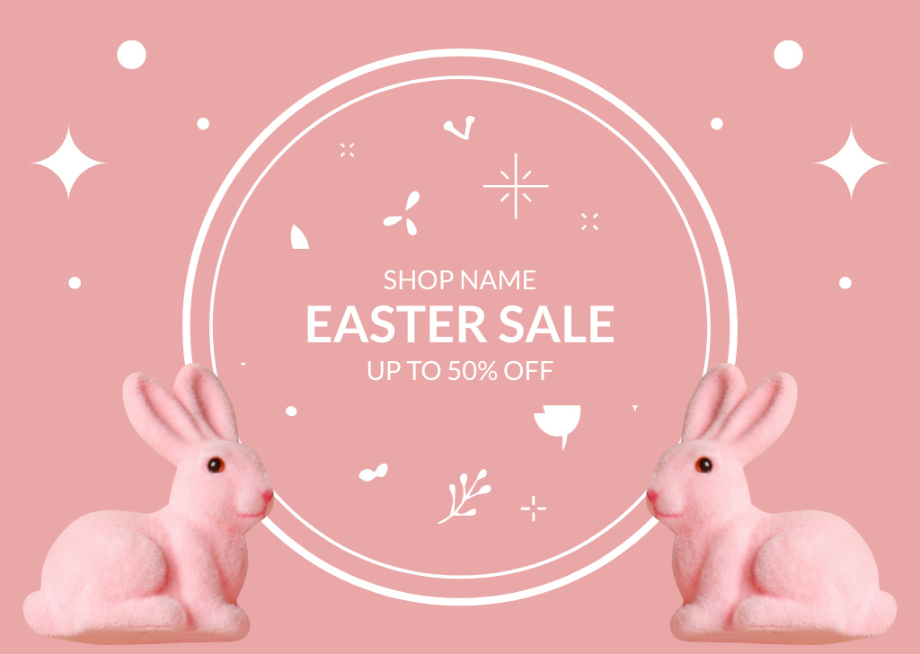 Ontwerpsjabloon van Card van Easter Promotion with Decorative Easter Bunnies in Pink