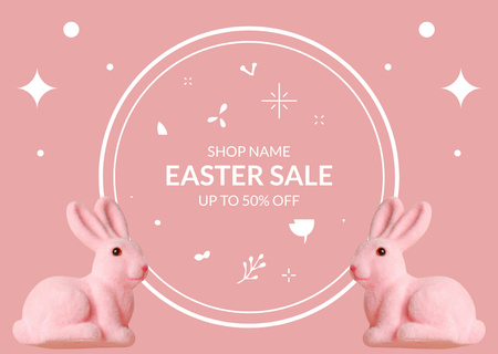 Easter Promotion with Decorative Easter Bunnies in Pink Card Design Template