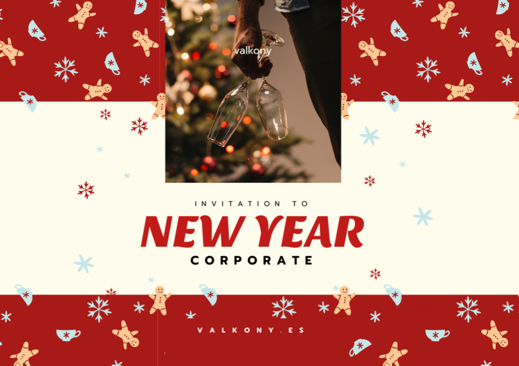 Joyful New Year Corporate Party Announcement Flyer A5 Horizontal Design Template