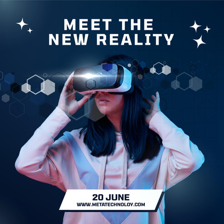 Designvorlage Virtual-Reality-Event-Werbung mit Frau mit Brille für Instagram