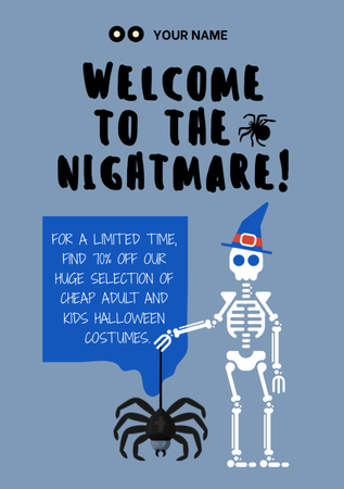 Funny Skeleton with Spider on Halloween  Flyer A7 Design Template
