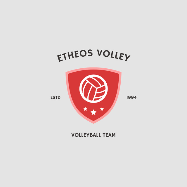 Volleyball Sport Club Emblem with Red Shield Logo Tasarım Şablonu