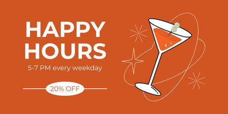 Happy Hours with Discount on Cocotailles Twitter Design Template