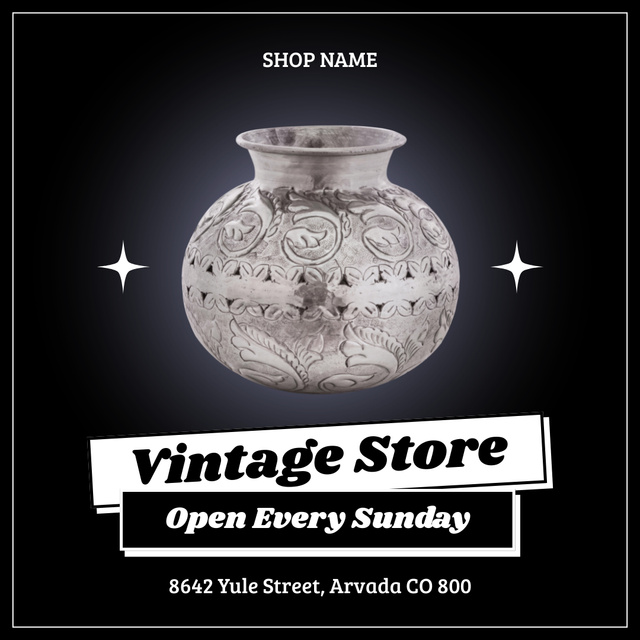 Modèle de visuel Antiques Store Promotion With Shining Vase In Black - Instagram AD