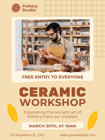 Ceramic Workshop Ad with Potter in Apron Poster US Design Template
