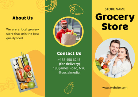 Grocery Description With Contacts Brochure Design Template
