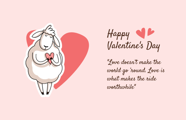 Sincere Valentine's Day Regards with Cute Sheep Thank You Card 5.5x8.5in – шаблон для дизайна
