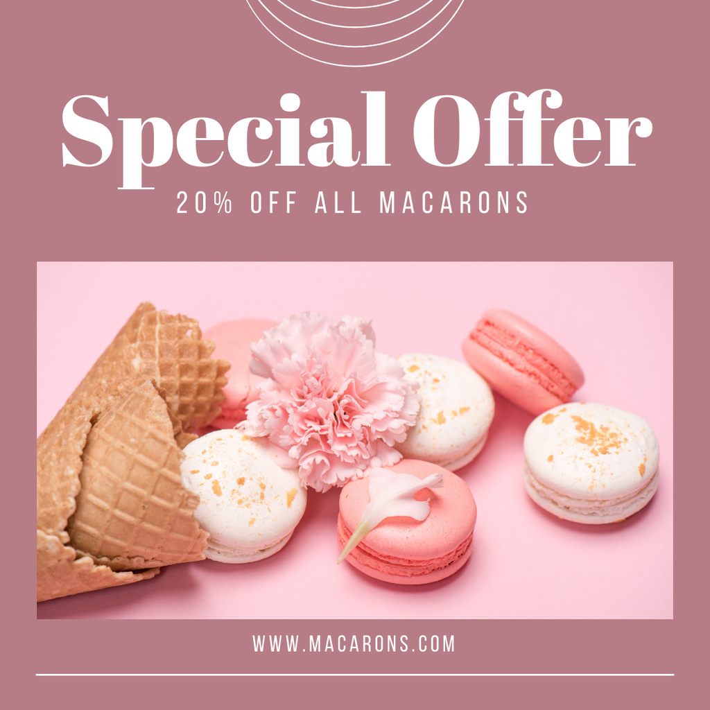 Bakery Promotion with Macaron Cookies in Waffle Cone Instagramデザインテンプレート