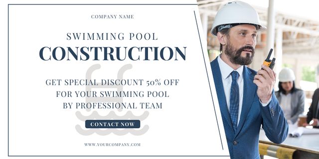 Plantilla de diseño de Special Discount Offer for Swimming Pool Construction Services Twitter 