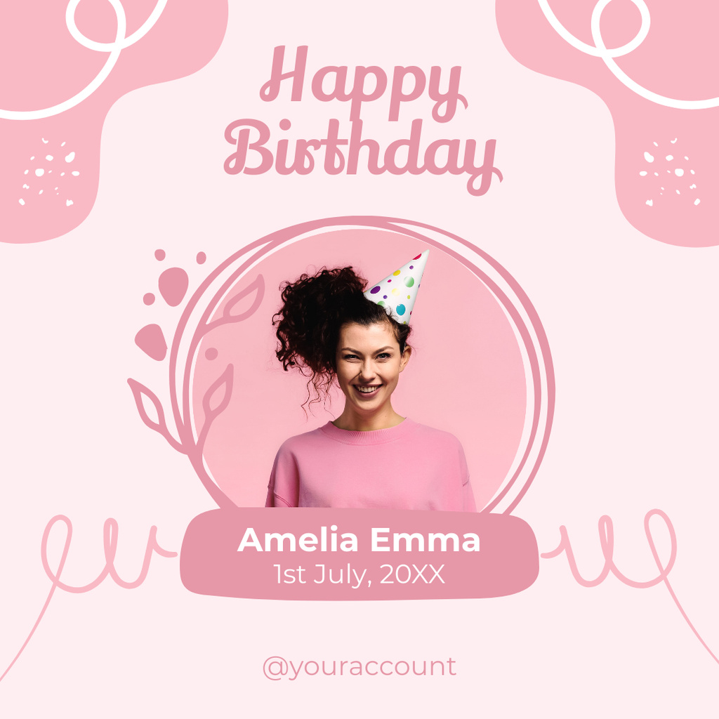 Happy Birthday Greeting to Woman on Pink Layout Instagram Design Template