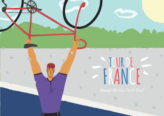 Tour de France with Man holding Bike Postcard tervezősablon