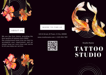 Watercolor Flowers And Tattoo Studio Service Offer Brochure Design Template