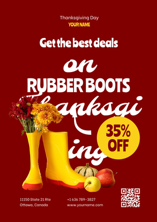 Έκπτωση για την Ημέρα των Ευχαριστιών Rubber Boots Poster Πρότυπο σχεδίασης