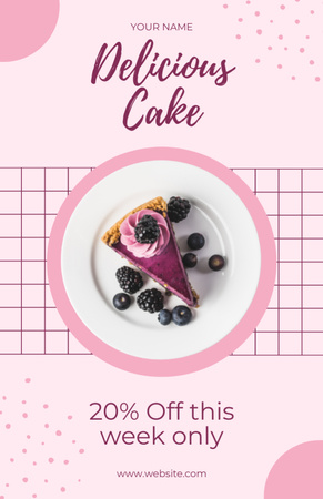 Platilla de diseño Offer of Delicious Cake with Berries Recipe Card