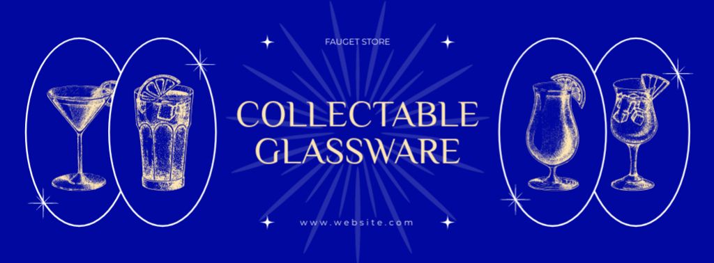 Contemporary Glass Drinkware Offer In Store Facebook cover tervezősablon