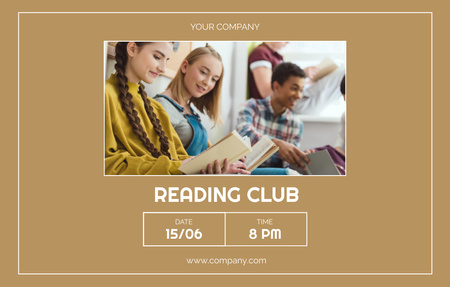Book Reading Club Announcement In Yellow Invitation 4.6x7.2in Horizontal Design Template