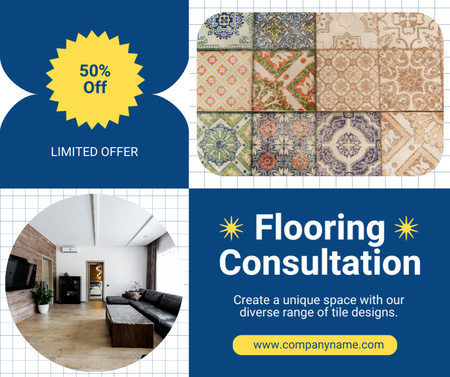Flooring Consultation Services with Stylish Home Interior Facebook Design Template